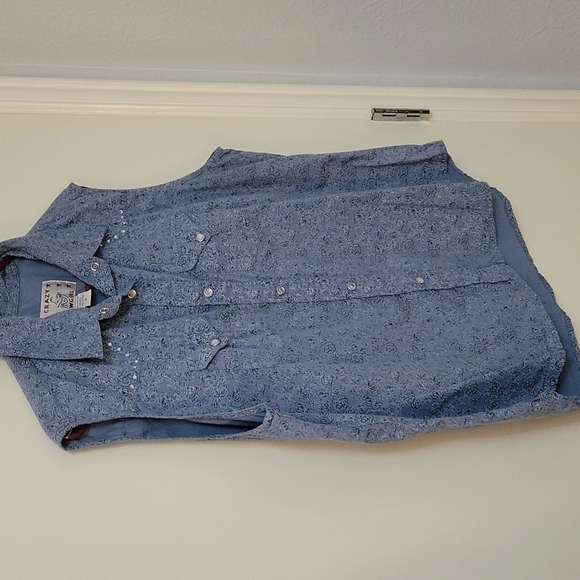 3/$30 VTG CRAZY COWGIRL Floral Rose Snap Button Sleeveless Rodeo Shirt - Picture 2 of 11